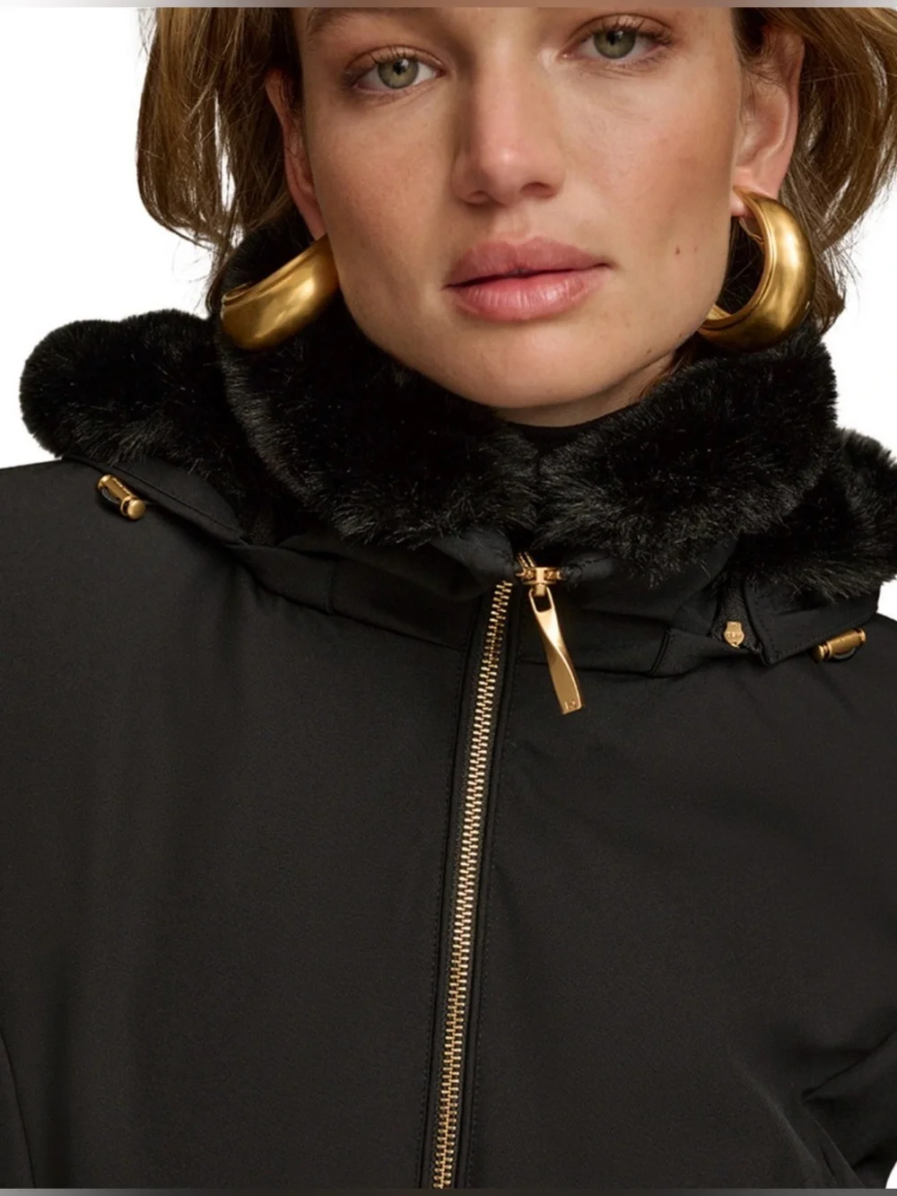 NWT Donna Karan Women's Faux-Fur-Collar Short Puffer Coat. MEDIUM. Black. $259